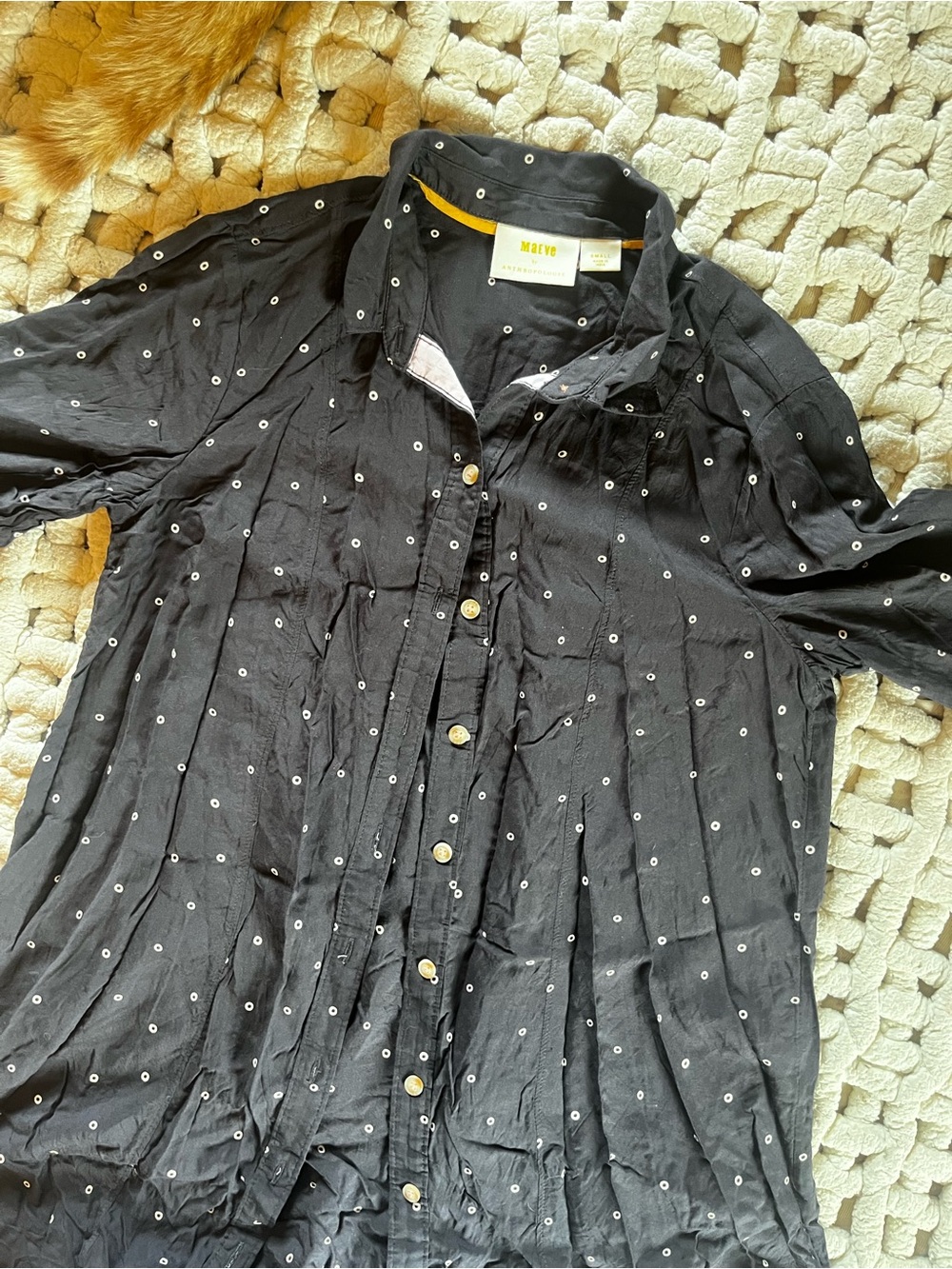 Anthropology/Maeve Black Button-Up Shirt with White Dot Print